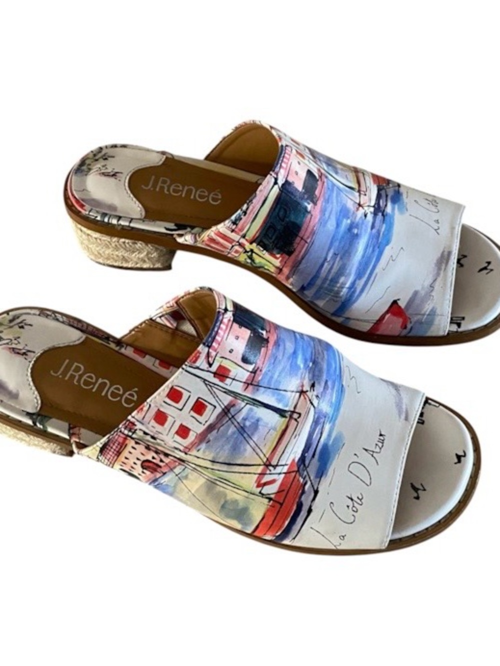 J. Renee Côte d’Azur Watercolor Print Slide Sandals Women’s 7M - Picture 2 of 8